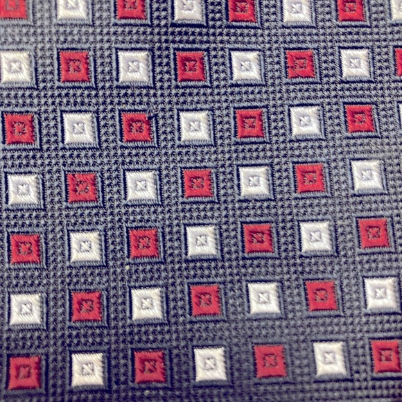 Lands’ End Navy Blue Silk Necktie Geographic Pattern - Picture 2 of 4